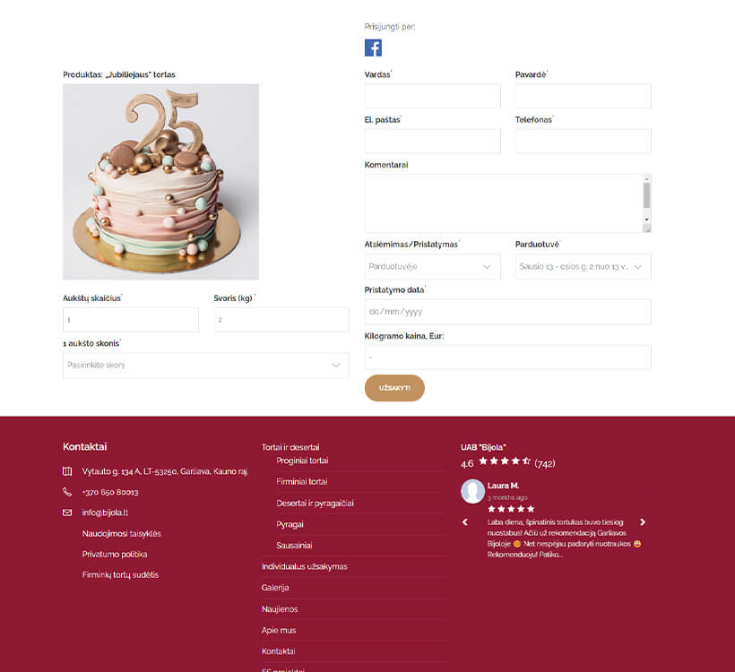 bijola.lt special occasion cake order page